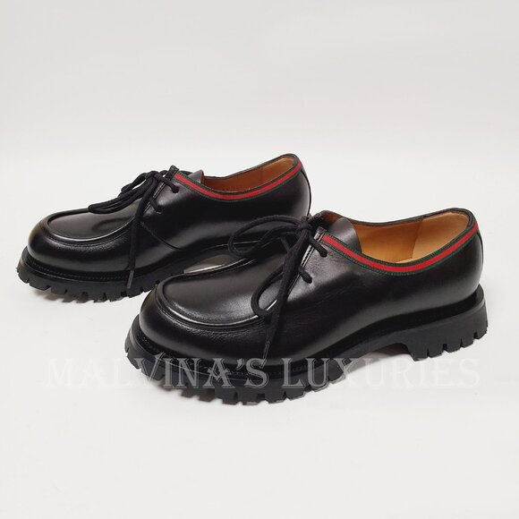 GUCCI SHOES MENS JASPER WEB TRIM LACE-UP BLACK LEATHER DERBY sz 9 / US 9.5 - Picture 5 of 14